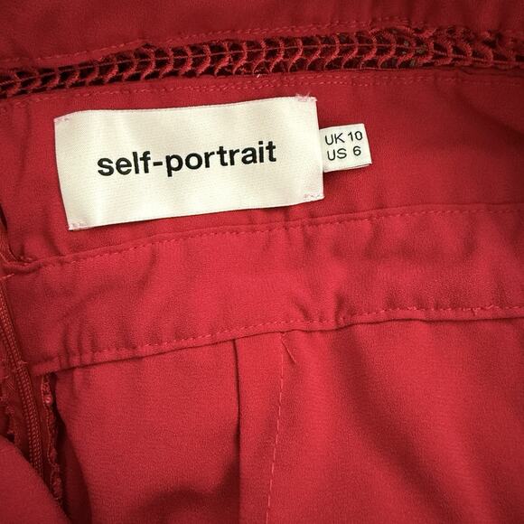 SELF PORTRAIT Floral Blush Lace Guipure Midi Dress in Raspberry Red Size 6 - Picture 8 of 14